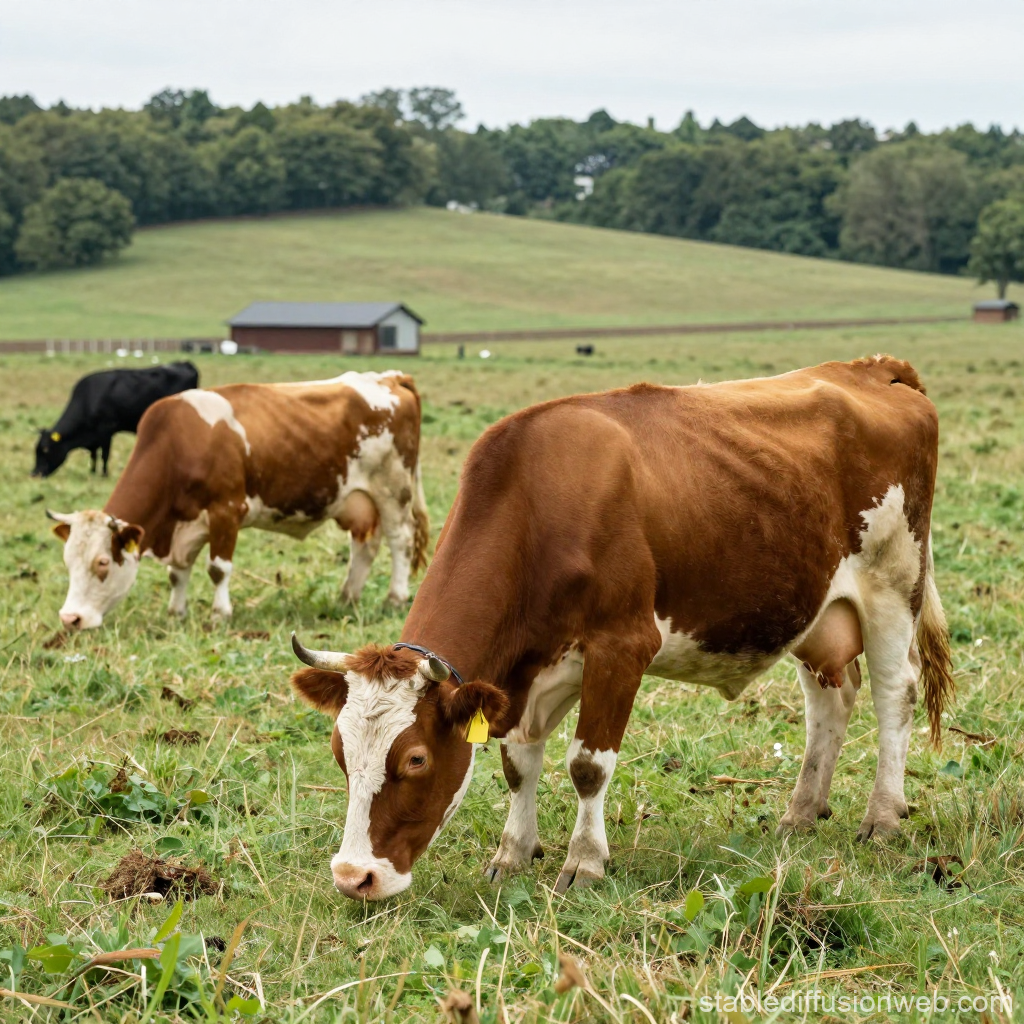 Cows grazing freely in natural farm environment